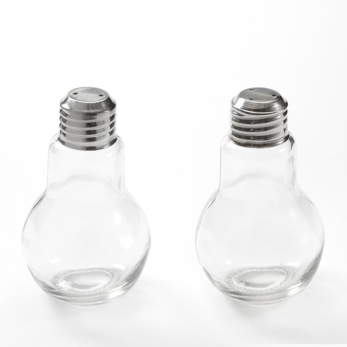 Two light bulb shaped glass shakers